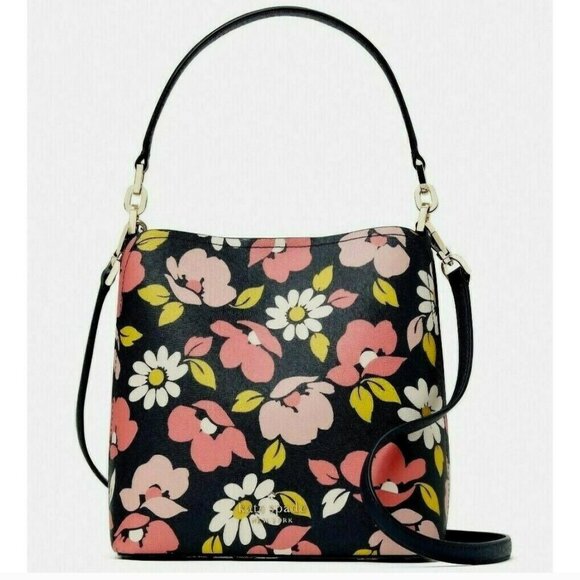 Kate Spade Darcy Small Bucket Bag Grain Leather Road Trip Floral Blue Multi -NWT - Picture 1 of 9